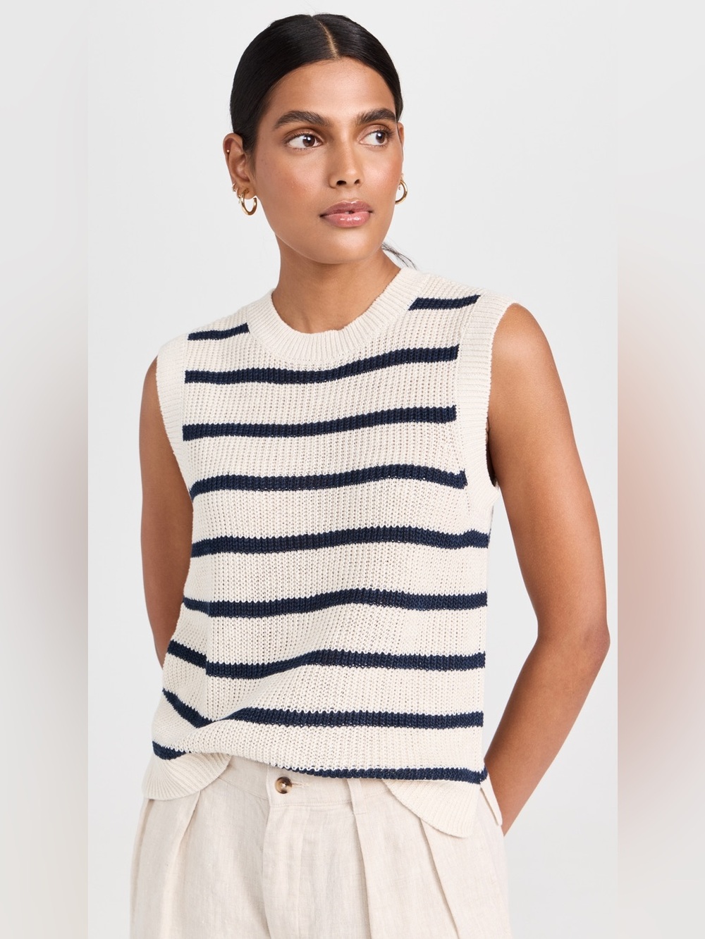 Faherty Miramar Linen Mantauk Stripe Muscle Tank Sweater Vest Small